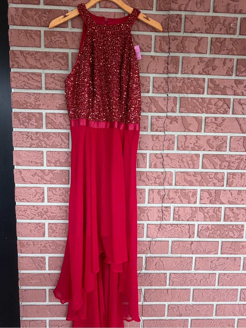 Red Sequin Halter Maxi Dress - Brand